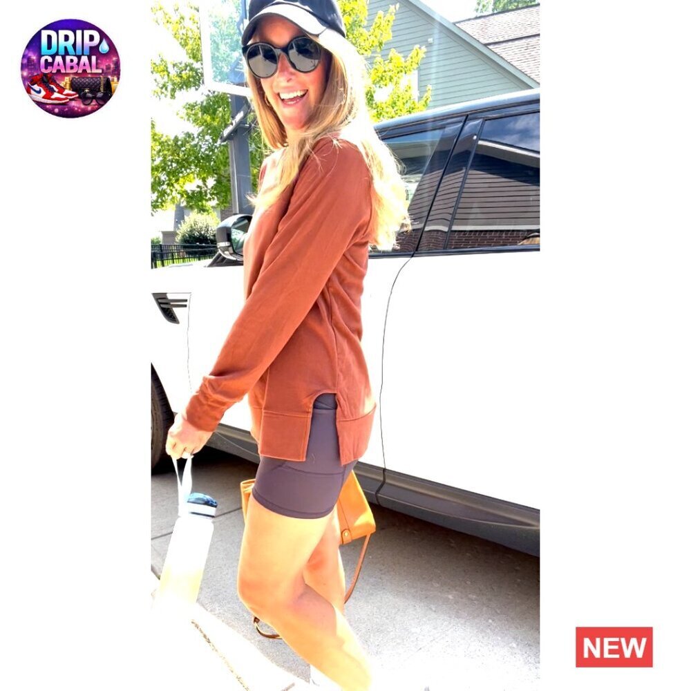 Side Split Hem Sweatshirt Long Sleeve Relaxed Fit Y2K Chic Trending Fashion - Picture 4 of 6